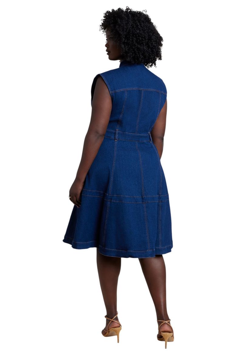 Women's Denim Fit and Flare Midi Dress