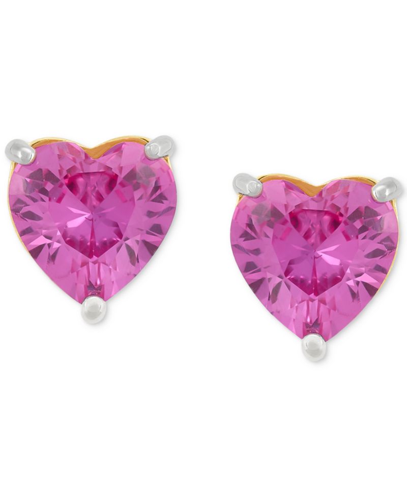 3-Pc. Set Lab Created Pink Sapphire (6 ct. t.w.) & Lab Created White Sapphire (1/2 ct. t.w.) Heart Stud & Small Hoop Earrings 14k Gold-Plated Sterling Silver