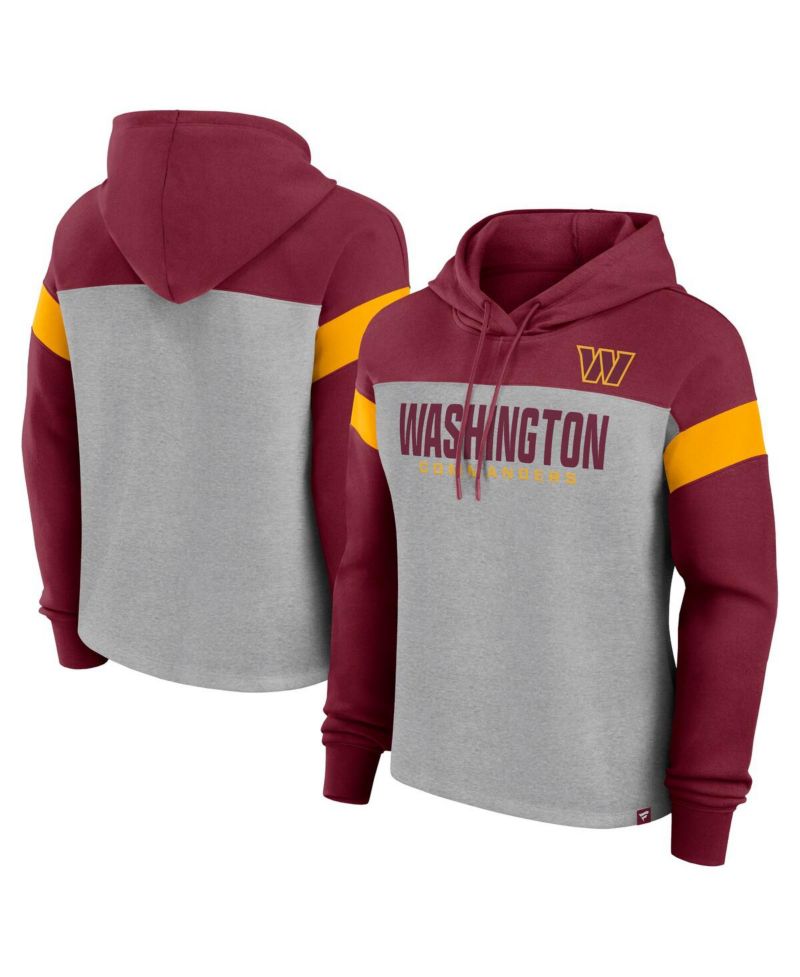 Women's Heather Gray/Burgundy Washington Commanders Bold Play Call Pullover Hoodie