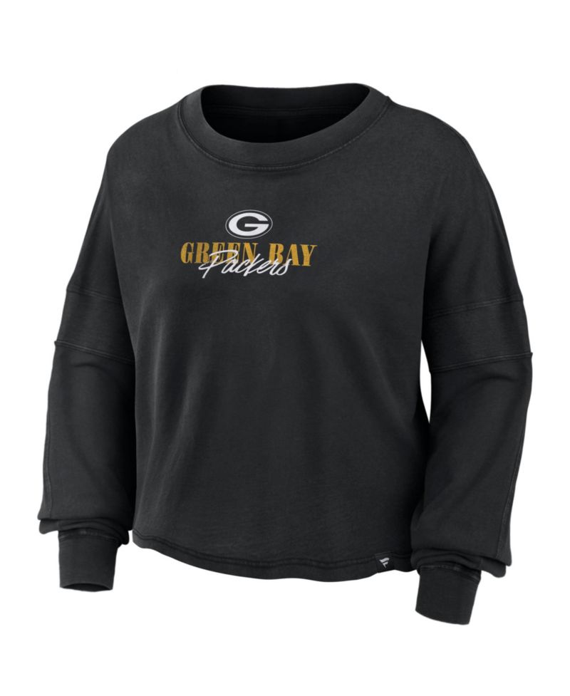 Women's Black Green Bay Packers Oversized Chop Block Boxy Long Sleeve T-Shirt