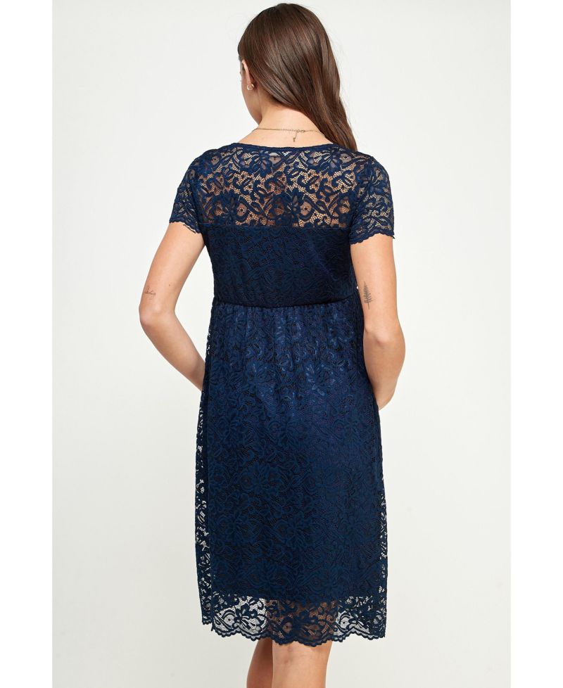 Women's Crew Neck Floral Lace Dress with Empire Waist