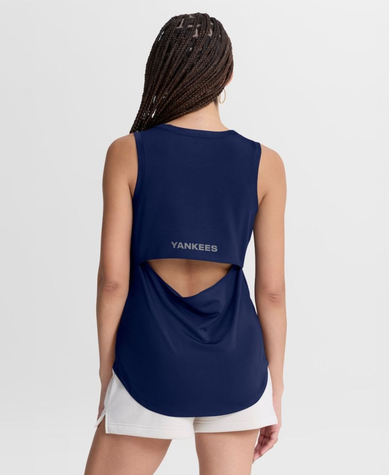 Women's Navy New York Yankees Draped Mesh Back Performance Tank Top