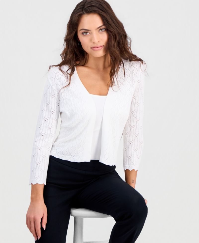 Petite Pointelle Knit Open-Front Shrug