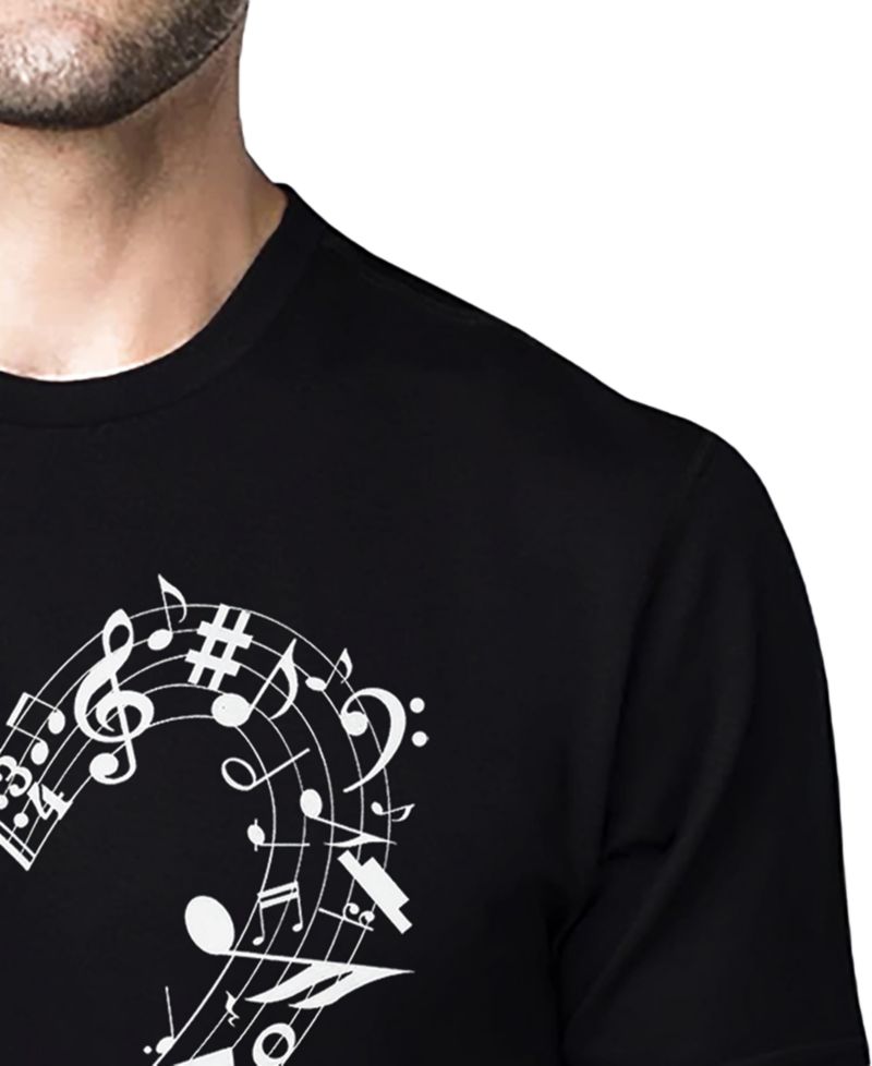 Men's Music Notes Heart Word Art Cotton and Polyester Blend T-Shirt