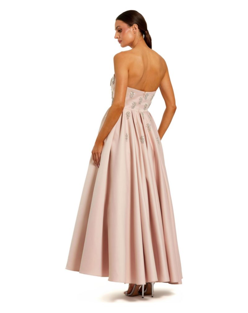 Women's Crystal Embellished Strapless Satin A-Line Dress
