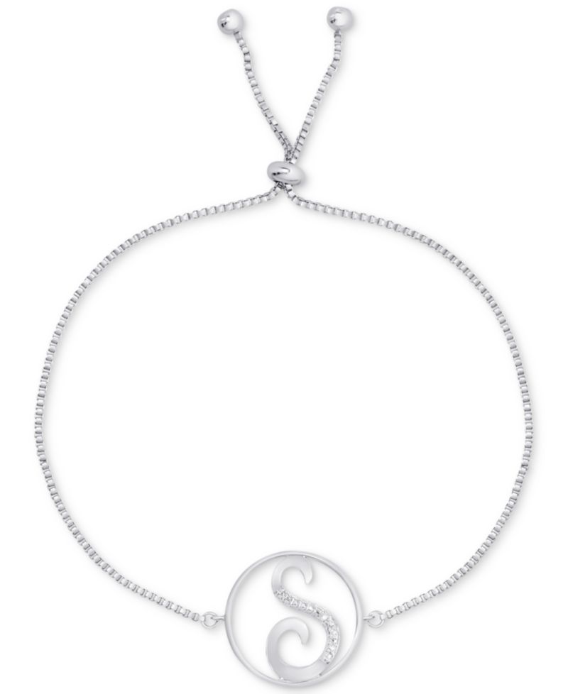 Diamond Accent Initial Bolo Bracelet in Silver-Plate