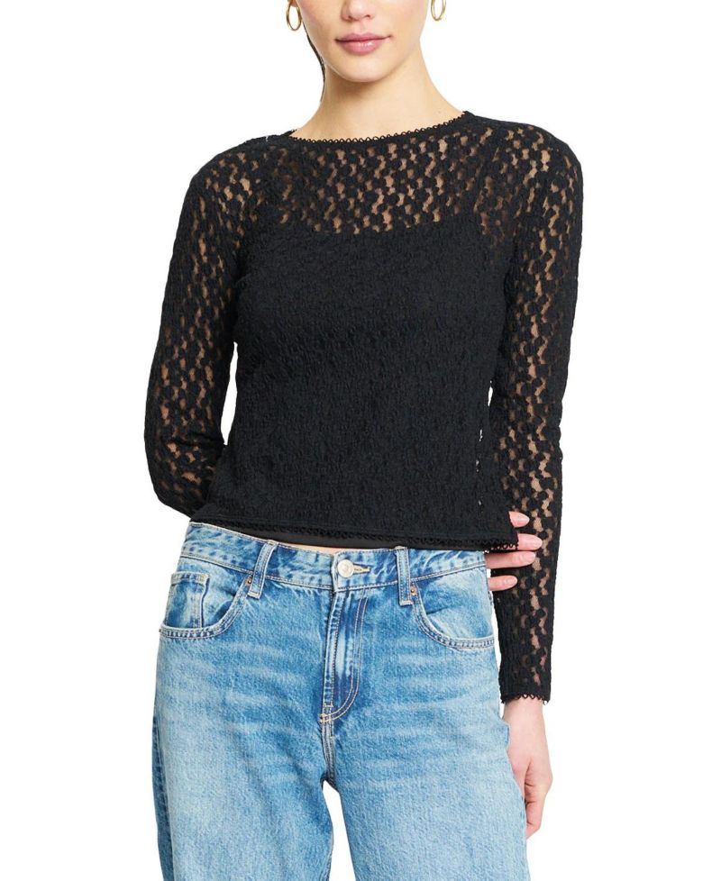 Women's Floral-Lace Long-Sleeve Crewneck Sweater