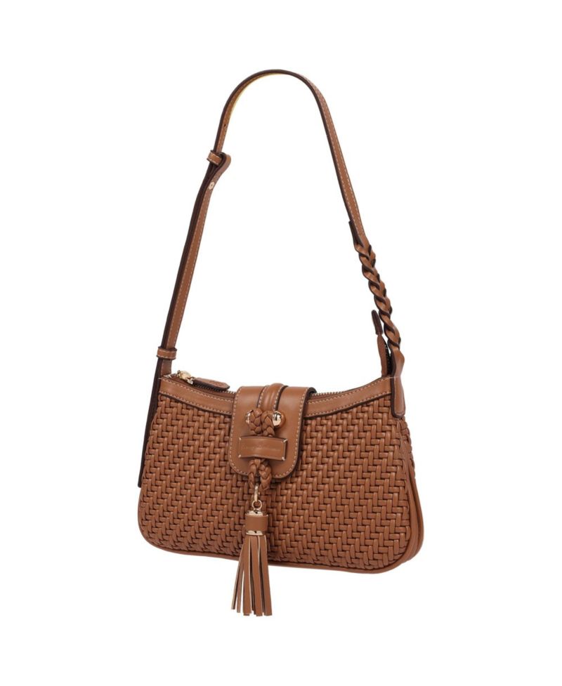 Tassel Tab Woven Shoulder Bag