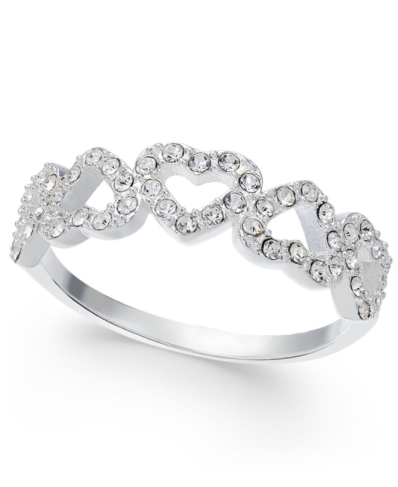 Fine Silver Plate or 18K Rose Gold Plate Pav&eacute; Open Heart Ring