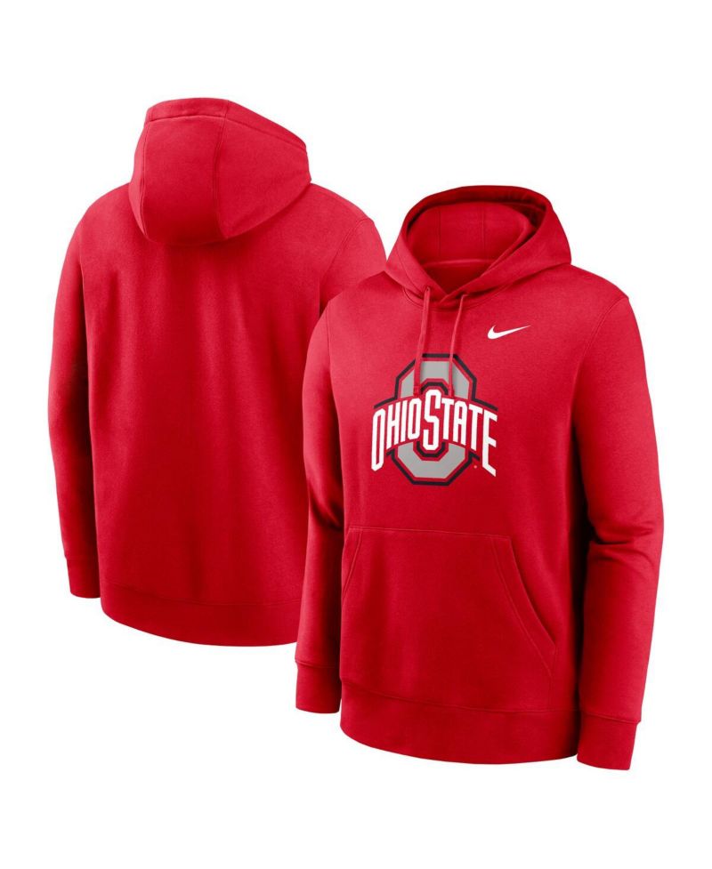 Men's Scarlet Ohio State Buckeyes Primetime Evergreen Club Fleece Pullover Hoodie