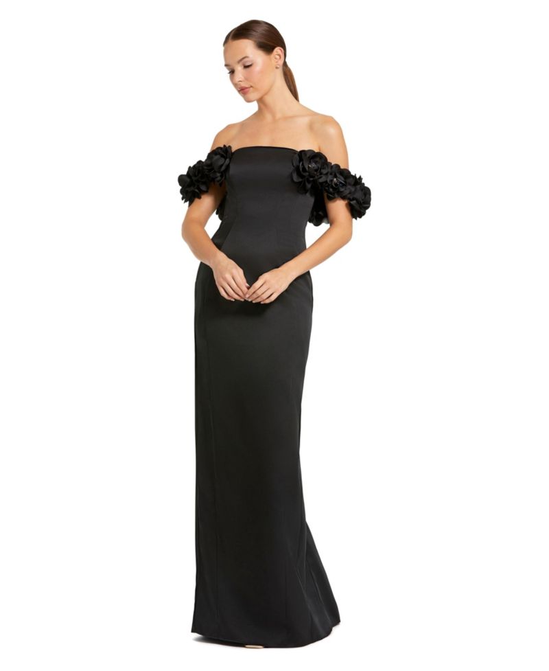 Women's Satin 3D Flower Off The Shoulder Mermaid Gown