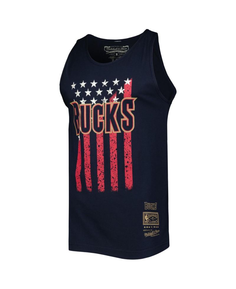 Men's Navy Milwaukee Bucks Hardwood Classics Americana Stars and Stripes Tank Top