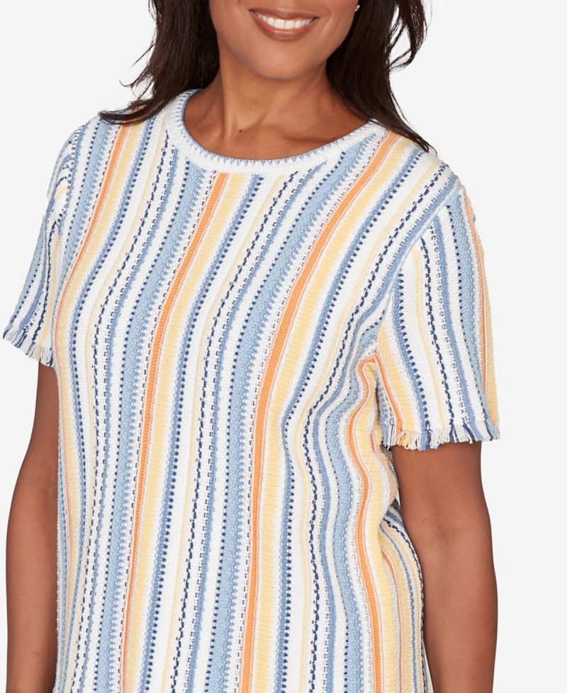 Petite Out of the Blue Textured Fringe Stripe Short-Sleeve T-Shirt