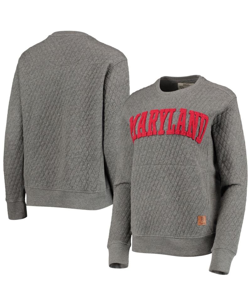 Women's Heathered Gray Maryland Terrapins Moose Applique Quilted Pullover Sweatshirt