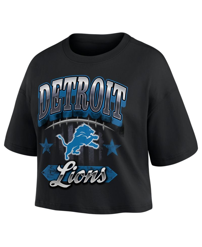 Women's Black Detroit Lions Americana Cropped T-Shirt