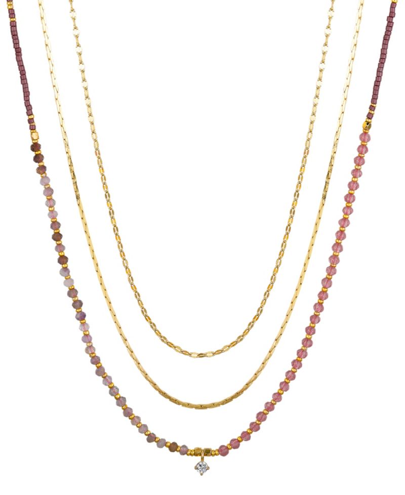 Multi Purple Agate Stone and Cubic Zirconia Layered Necklace Set