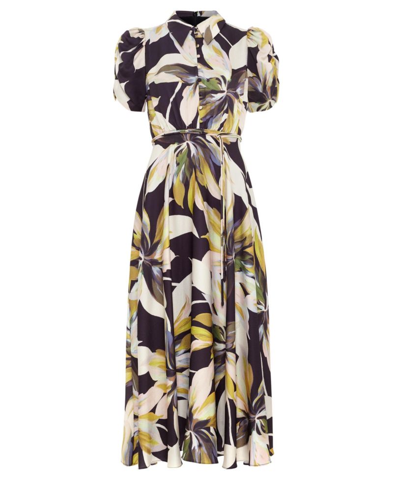 Women's Bella Floral Puff-Sleeve Midi Shirt Dress