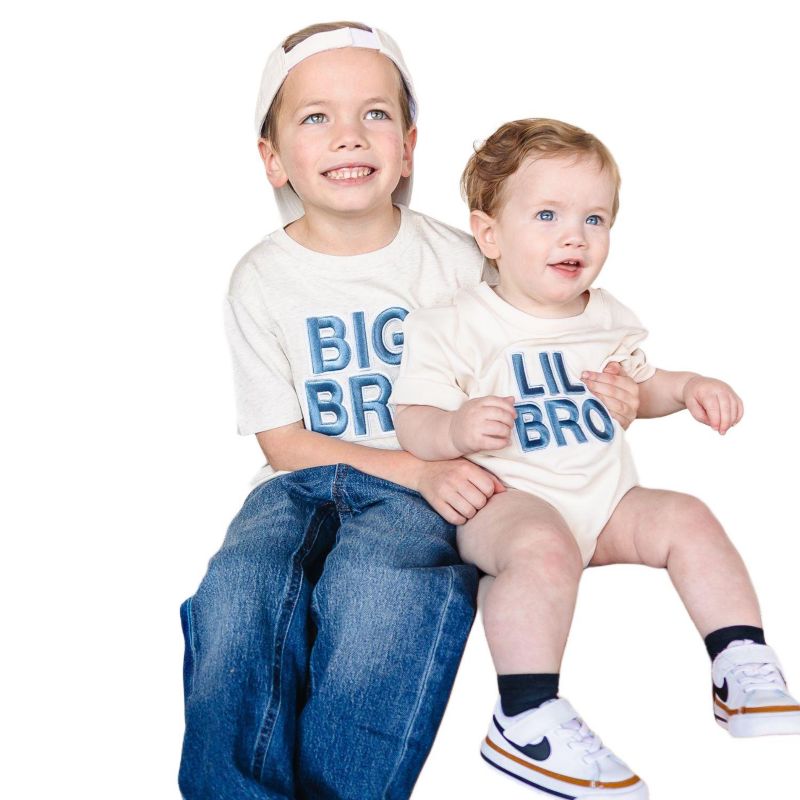 Baby Boys Lil Bro Embroidered Patch Short Sleeve Romper