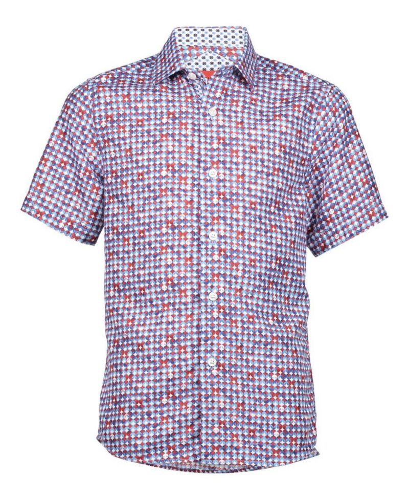 Big Boys Blue Short Sleeve Circle Diamond Multicolor Slim Fit Shirt