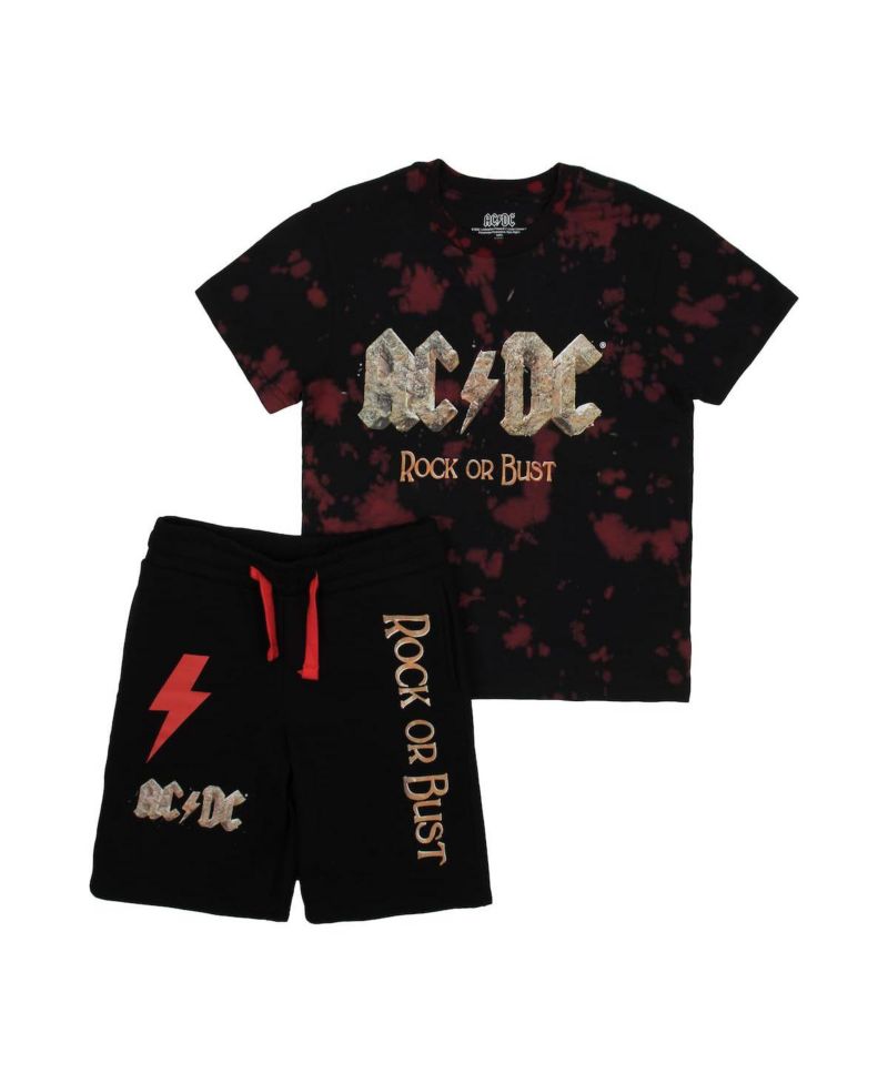 ACDC Rock Or Bust Boy's Short Sleeve T-shirt and Lounge Shorts Combo Set-XL