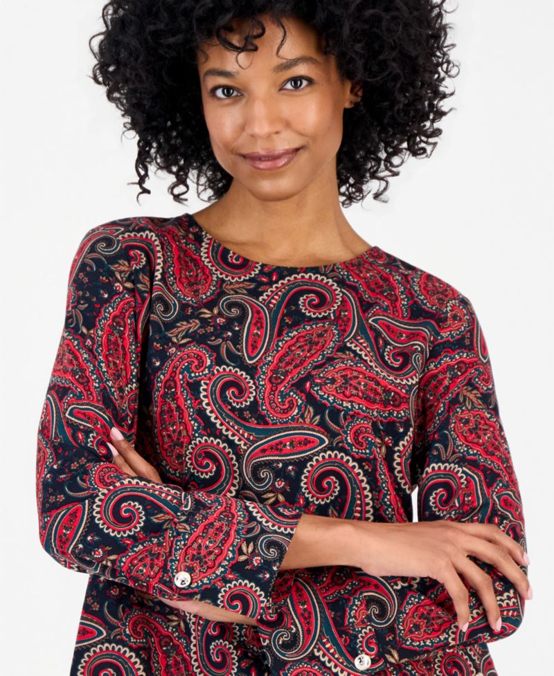 Women's Paisley Roll-Cuff Blouse