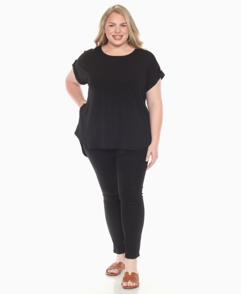 Plus Size Folded Short Sleeve Solid Top