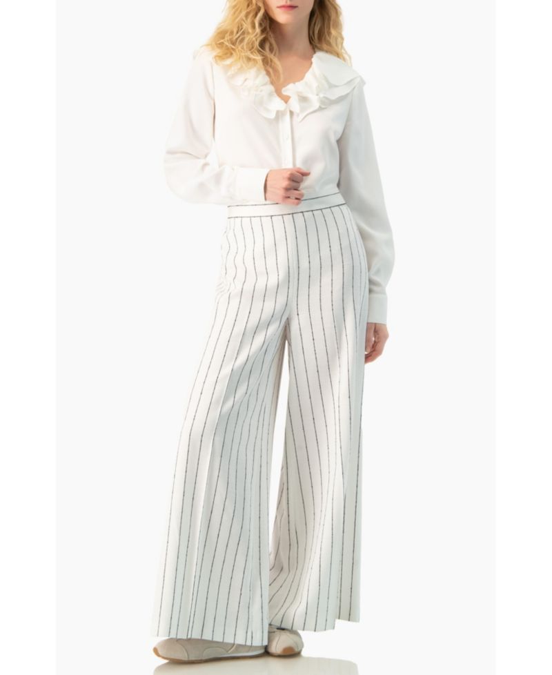 Women's Ruffle Collar V-Neck Long-Sleeve Blouse
