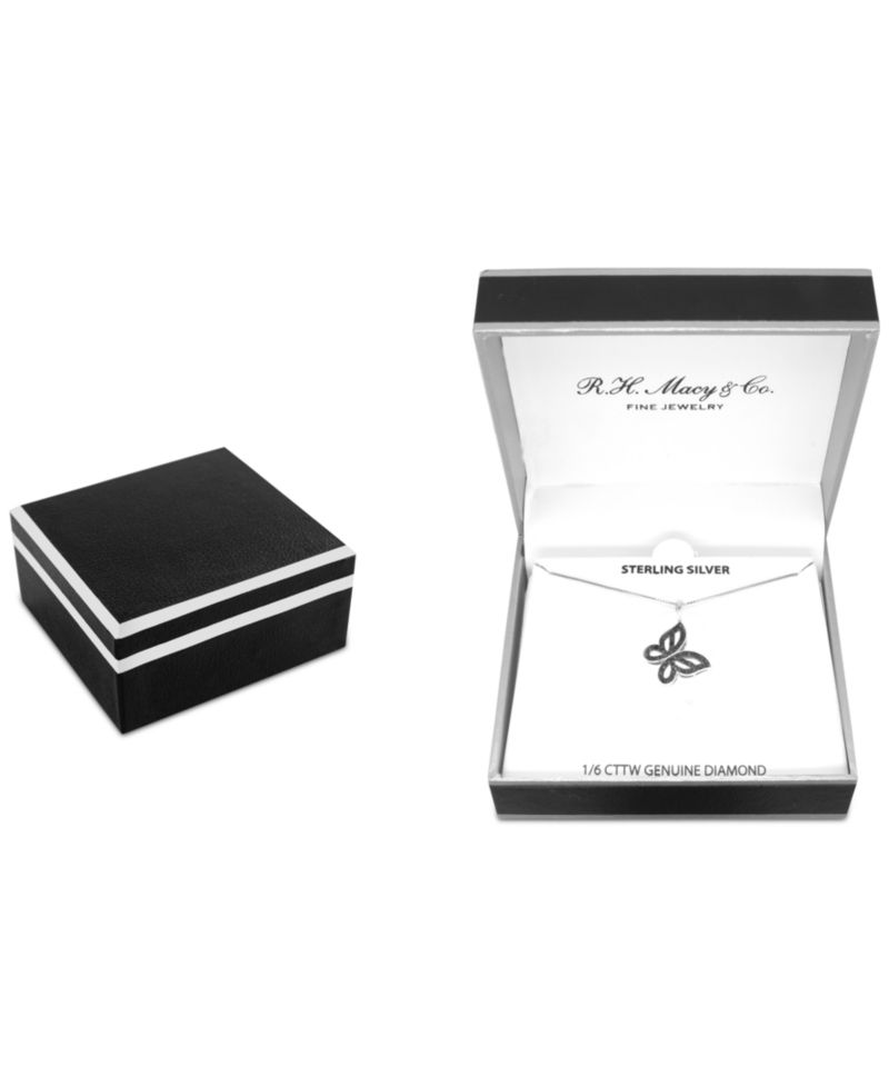 Black Diamond Pav&eacute; Butterfly 18" Pendant Necklace (1/6 ct. t.w.) in Sterling Silver