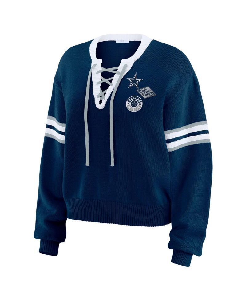 Women's Navy Dallas Cowboys Lace-Up Pullover Sweatshirt