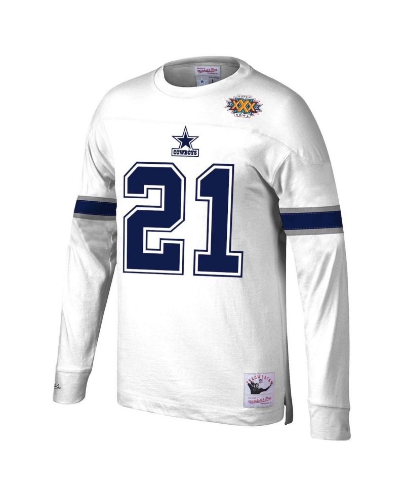 Men's Deion Sanders White Dallas Cowboys Retired Player Name and Number Long Sleeve Top