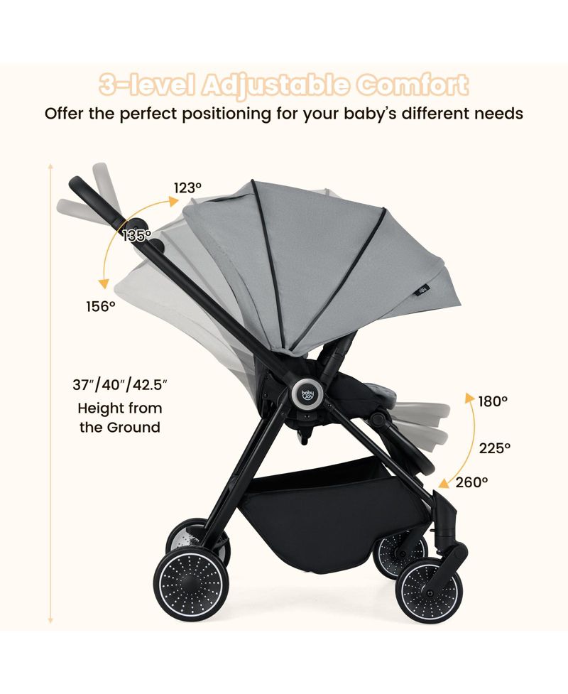 Foldable Infant Pram Stroller with Reversible Seat Reclining Backrest