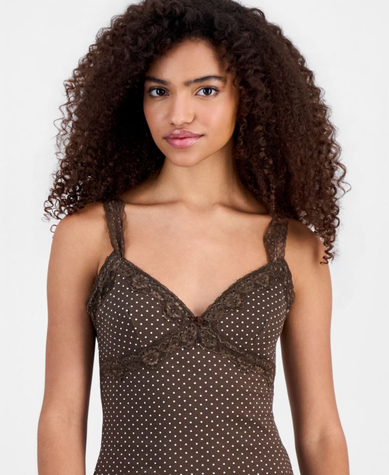 Juniors' Printed Lace-Trim Sleeveless Top