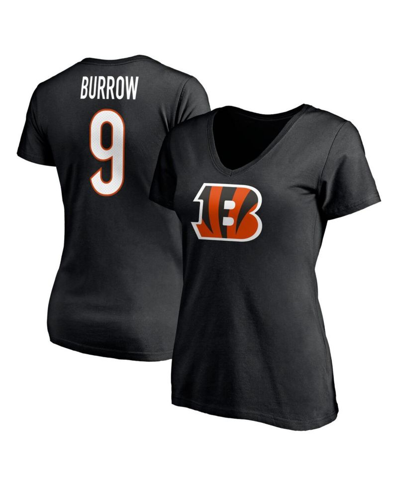 Women's Joe Burrow Black Cincinnati Bengals Player Icon Name and Number V-Neck T-shirt