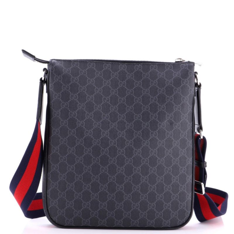 Medium Web Strap Front Zip Messenger Bag GG Coated Canvas