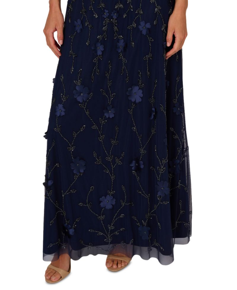 Women's V-Neck Beaded Sleeveless Gown