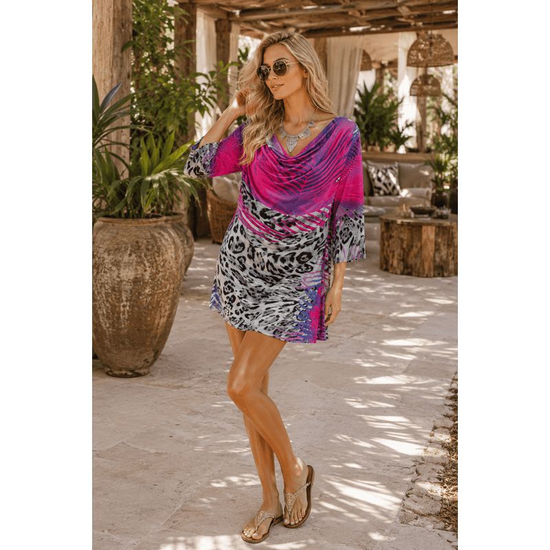 Women's Boho Cowl-Neck Animal-Print Tunic Top