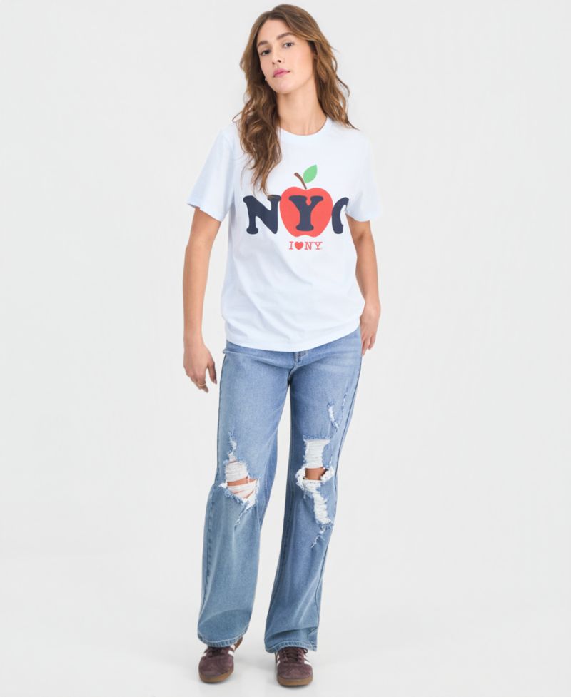 Juniors' NYC Apple Graphic Print Crewneck T-Shirt