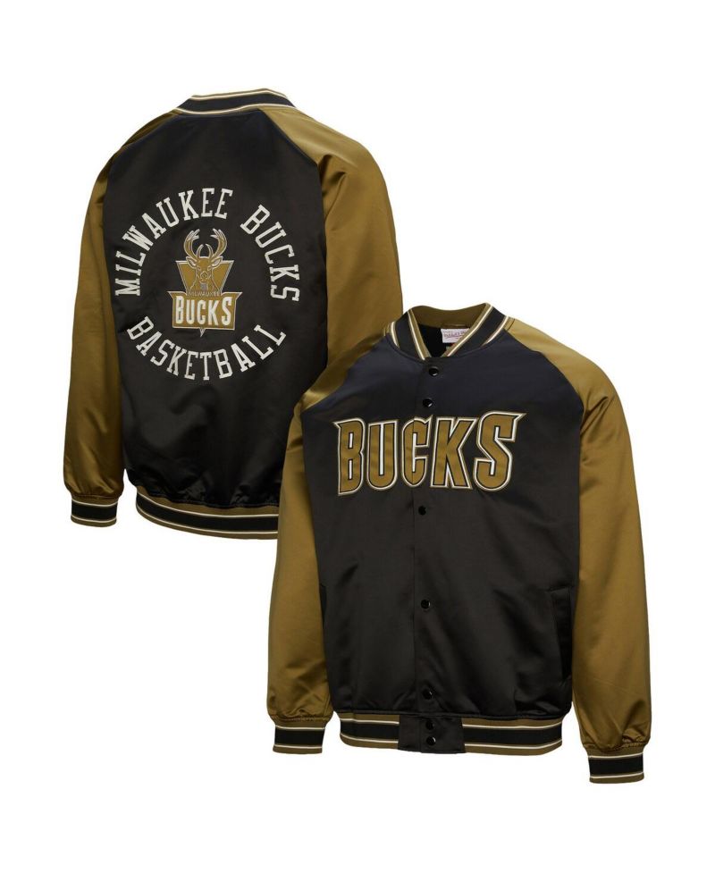 Men's Olive/Black Milwaukee Bucks Clutch Satin Raglan Full-Snap Jacket