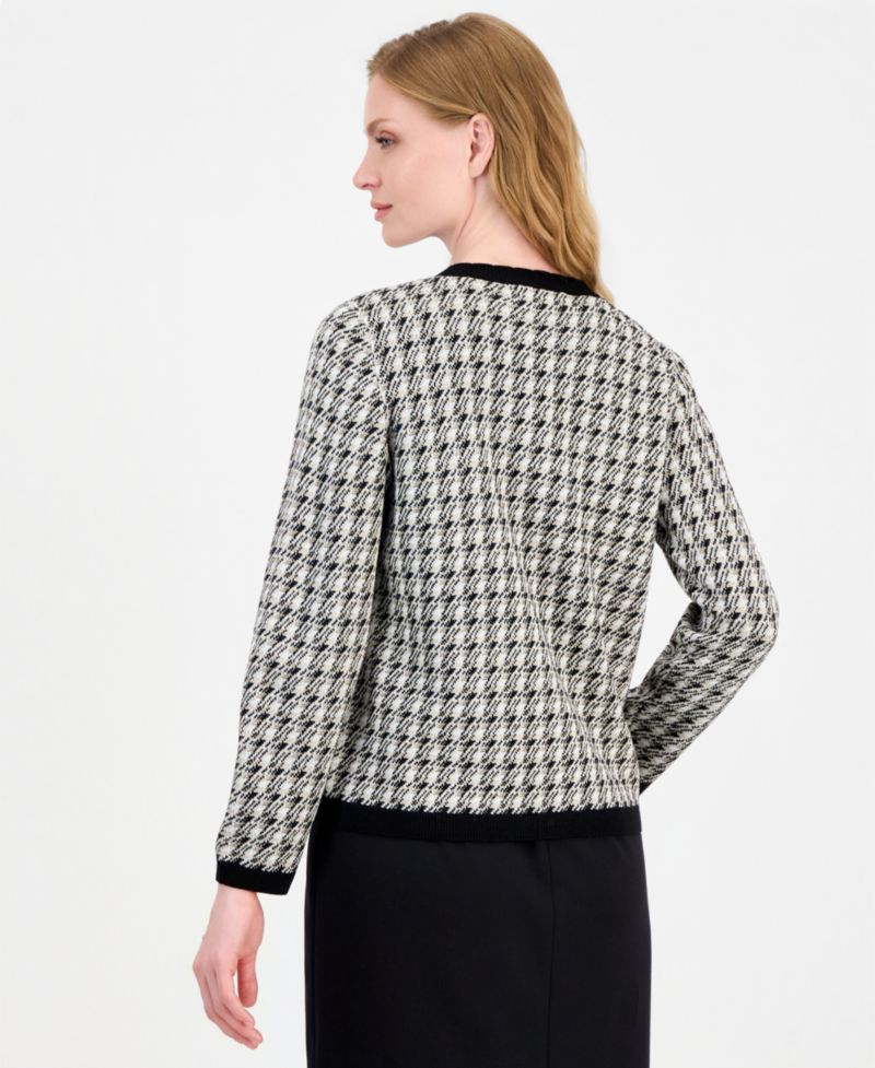 Petite Bird's-Eye Jacquard Fitted Cardigan