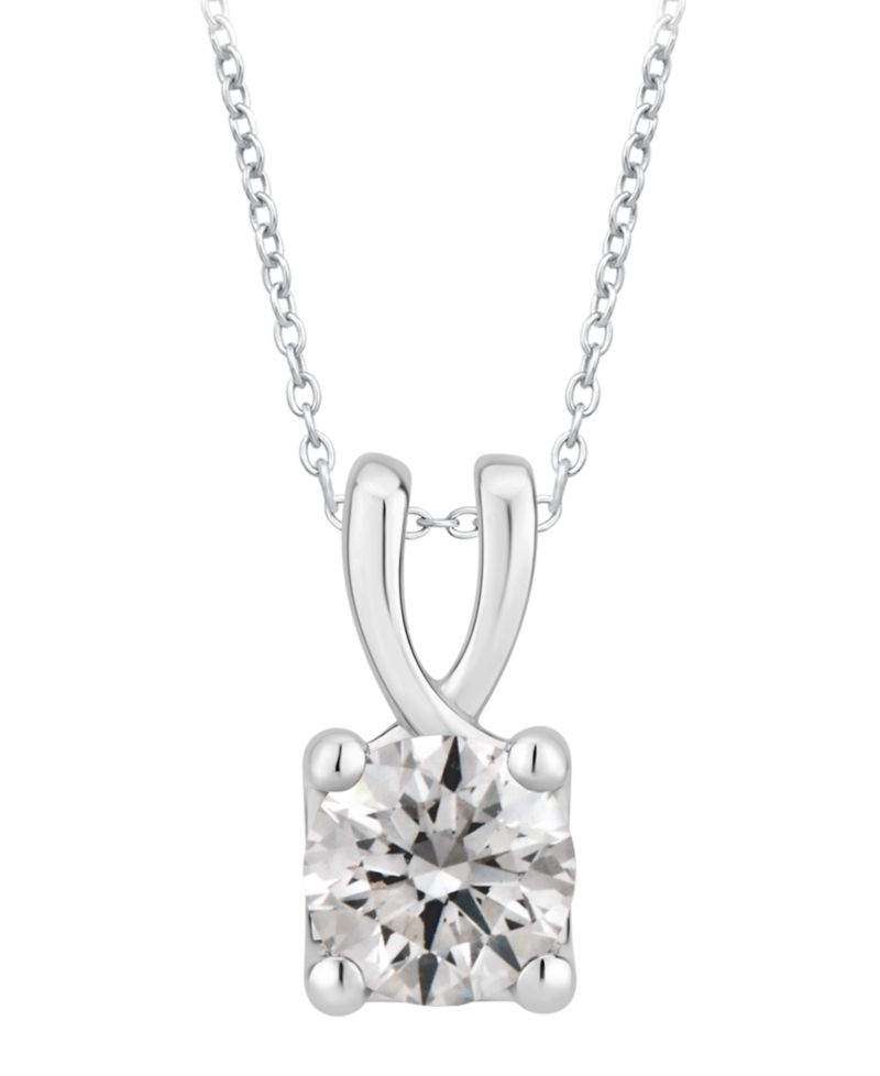 GIA Certified Diamond Solitaire Diamond 18" Pendant Necklace (1/2 ct. t.w.) in 14k White Gold