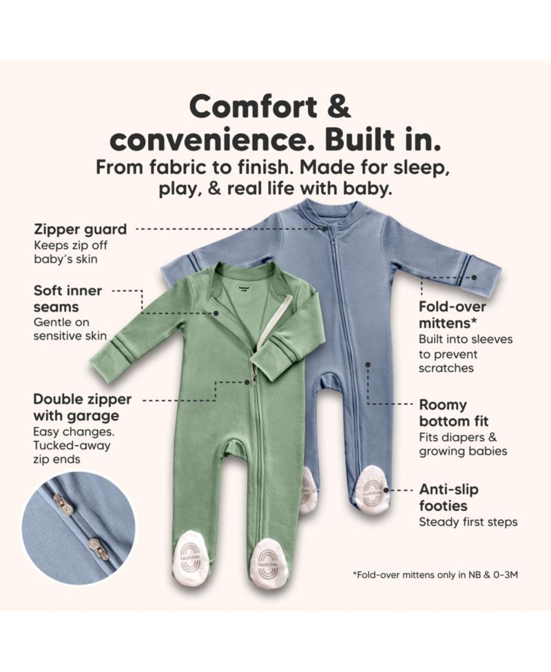 Soothe Sleep N' Play Footed Pajama, 2-Pack Cotton Baby Sleepers 0-9 Months, Soft Newborn Sleepers with Mitten Cuffs