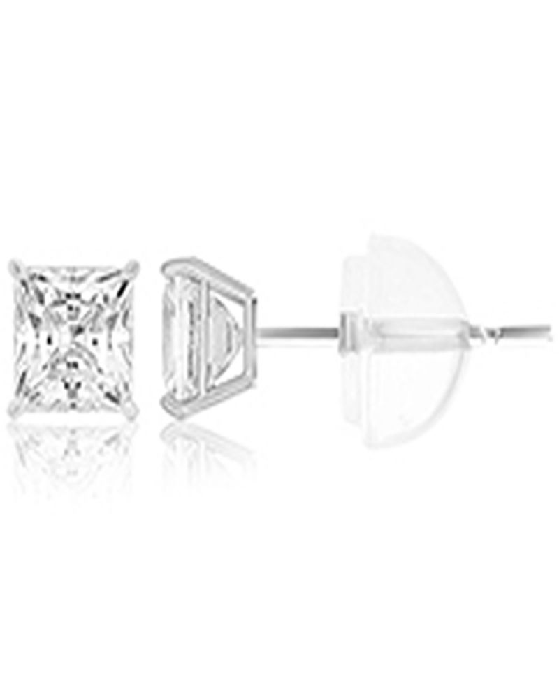 White Swarovski Zirconia Solitaire Earrings in 14k White Gold