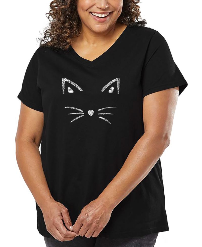 Plus Size Whiskers Word Art V-Neck T-Shirt
