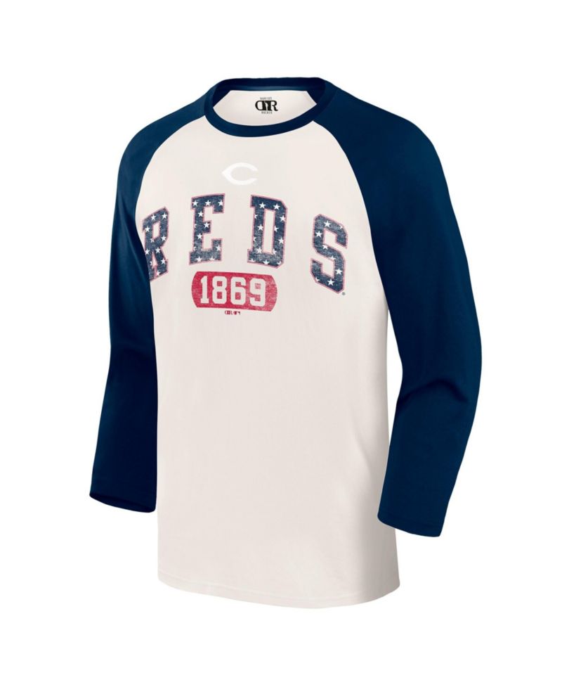 Men's Cream/Navy Cincinnati Reds Americana 3/4-Sleeve Raglan T-Shirt