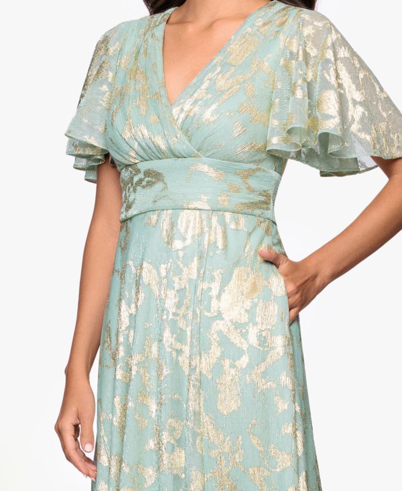 Women's Foil Print V-Neck Gown
