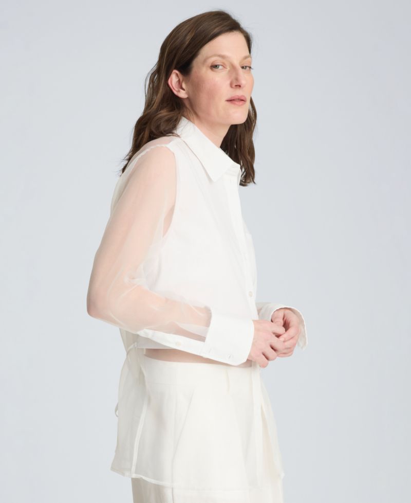 Women's Button Front Shirt with Sheer Overlay