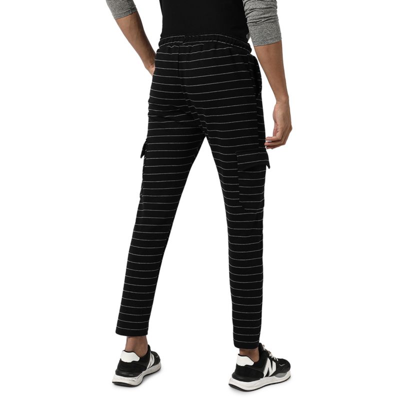 Men's Black Horizontal Striped Casual Joggers