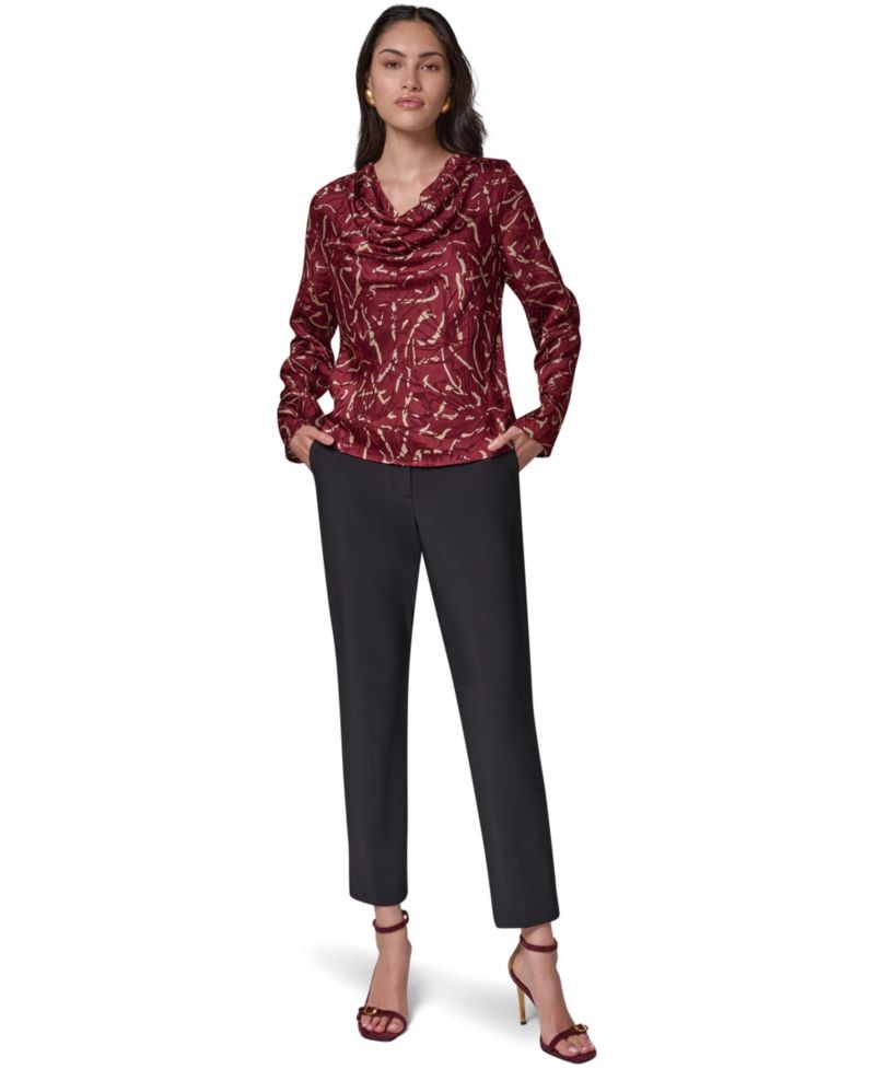 Women's Long-Sleeve Burnout Cowl-Neck Blouse