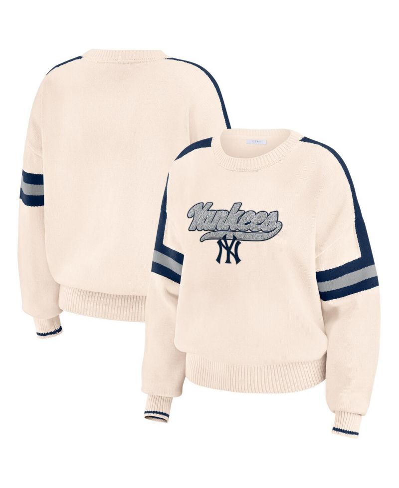 Women's Cream New York Yankees Stripe Pullover Sweater