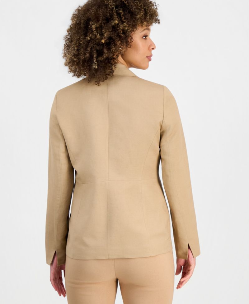 Women's Linen Notched Collar One-Button Blazer, Regular & Petite